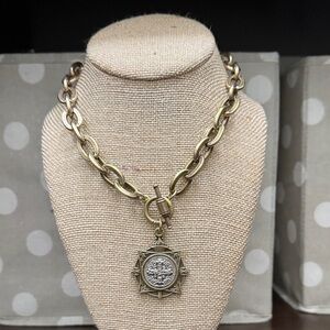Brass Chain Necklace with Medallion Pendant